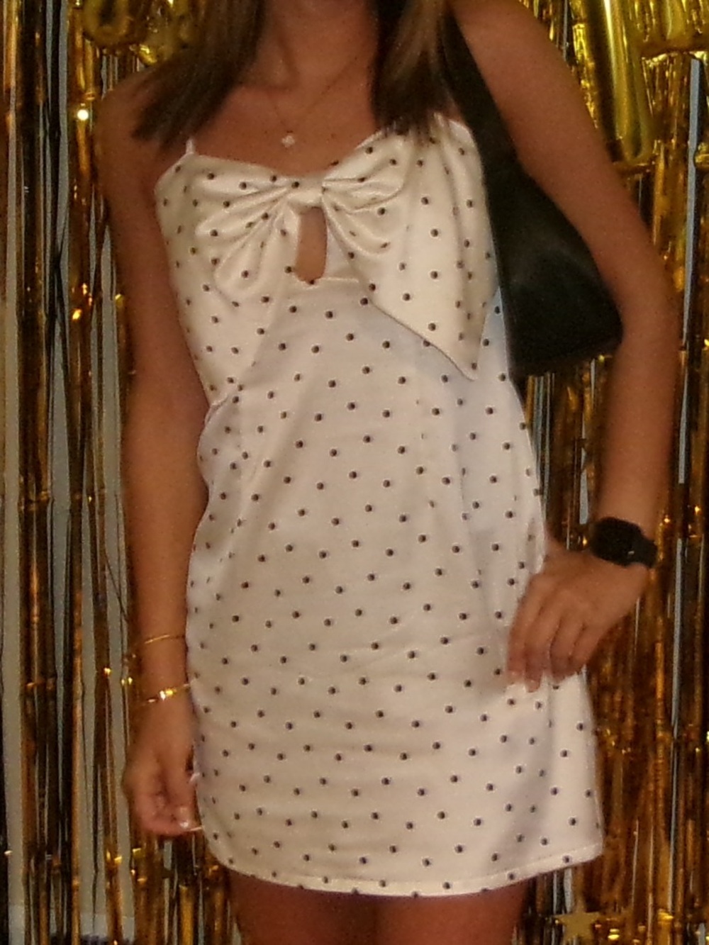 White & Black Polka Dot Bow Dress Size M